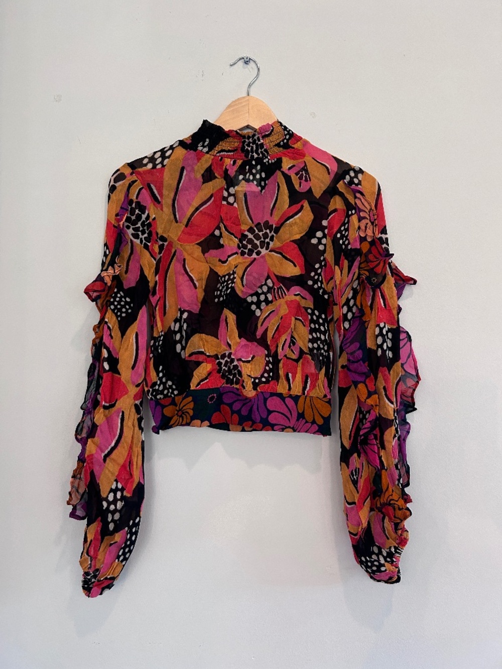 Anthropologie Farm Rio Sheer Ruffled Blouse- Size XXS